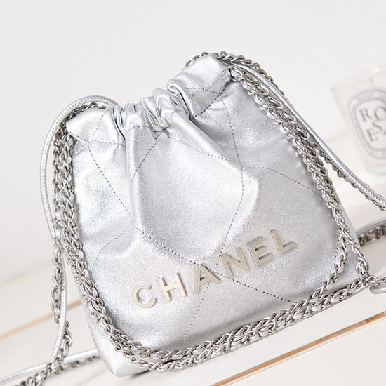 Chanel 22 Mini-Handtasche Silber AS3980