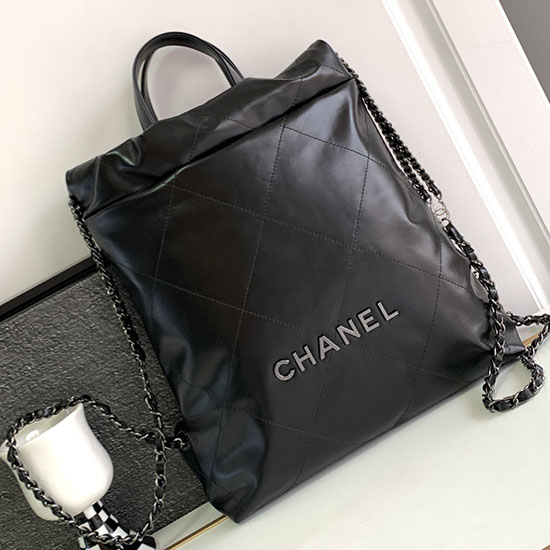 Chanel 22 Rucksack Aus Glänzendem Kalbsleder Schwarz AS3859