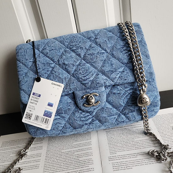 Chanel Denim-Umhängetasche Mit Klappe AS3921