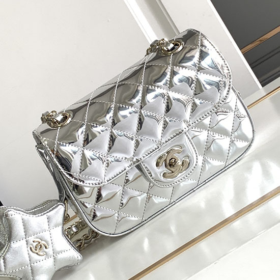 Chanel Flap Bag  Star Coin Portemonnaie Silber AS4648