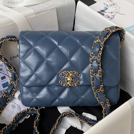 Chanel Glänzend Gealterte Kalbsleder-Umhängetasche Blau AS4423