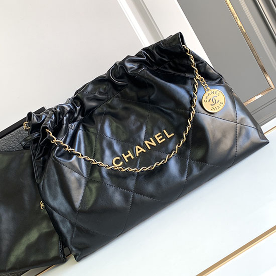 Chanel Glänzende Kalbsleder 22 Handtasche Mit Goldenen Beschlägen AS4486