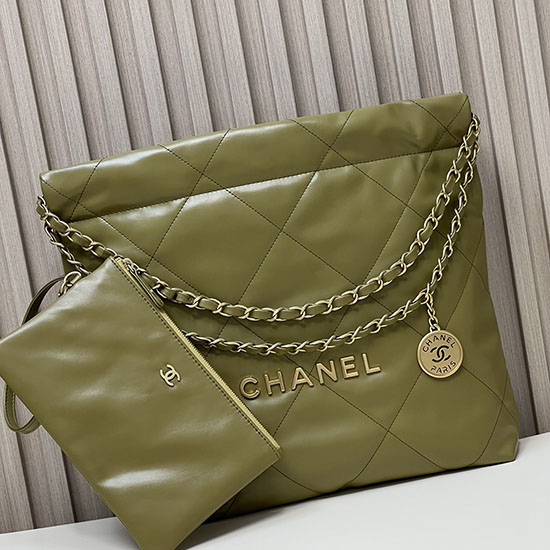 Chanel Glänzende Kalbsleder Kleine Handtasche Grün AS3260