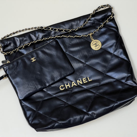 Chanel Glänzende Kalbslederhandtasche Schwarz AS3261