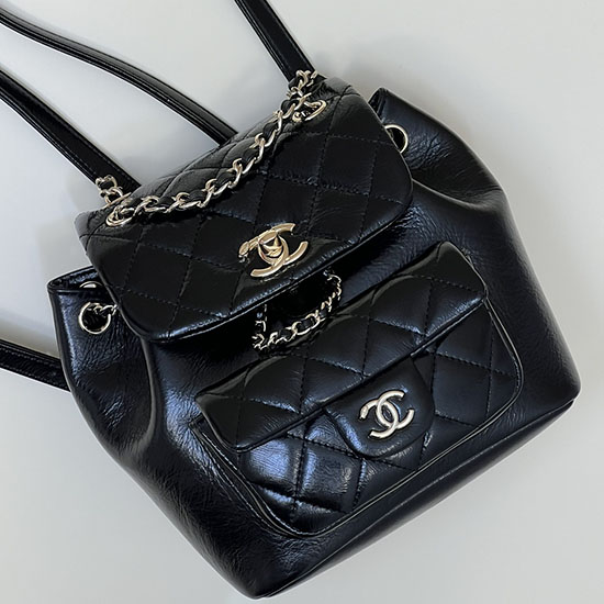 Chanel Glänzender Duma-Rucksack Aus Kalbsleder Schwarz AS2908