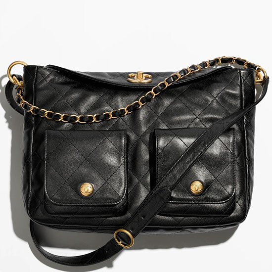 Chanel Große Hobo-Tasche Schwarz AS4668