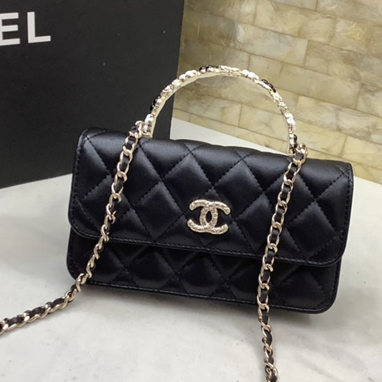 Chanel-Handyhalter Mit Klappe Und Kette Schwarz AP3575