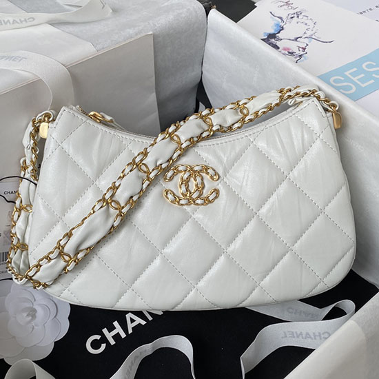 Chanel Hobo-Tasche Aus Kalbsleder Weiß AS4422