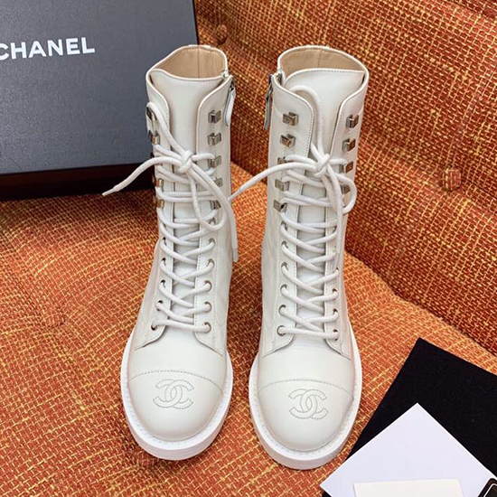 Chanel Kalbslederstiefel Weiß Cs14087