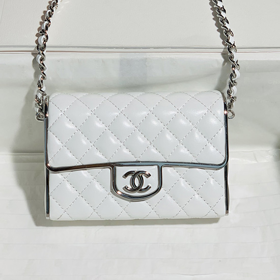 Chanel Kleine Abendtasche Weiß Mit Silber AS3308