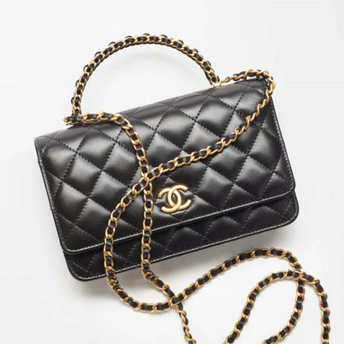 Chanel Lammfell-Geldbörse An Kette Schwarz Ap3009