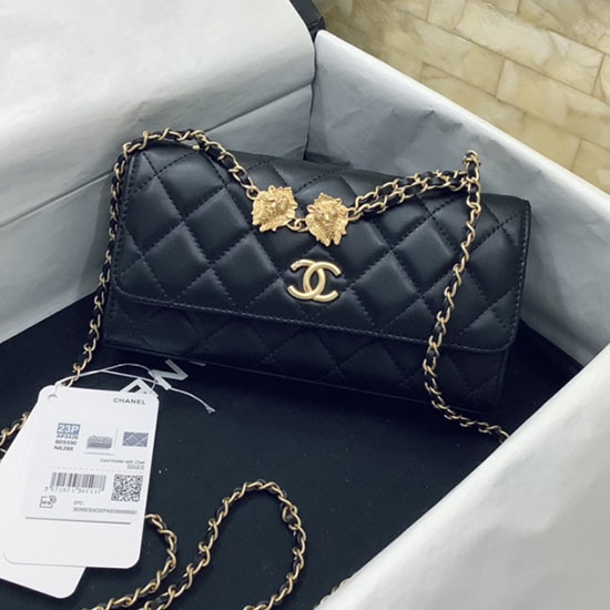 Chanel Lammfell-Handyhalter Mit Kette Schwarz Ap3426