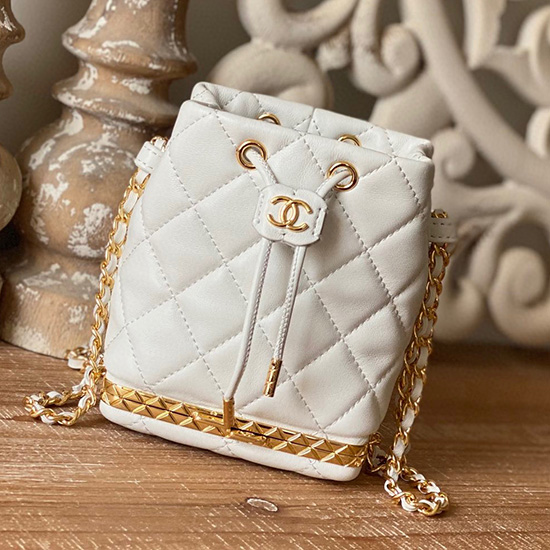 Chanel Lammleder Mini-Kordelzugtasche Weiß Ap2750