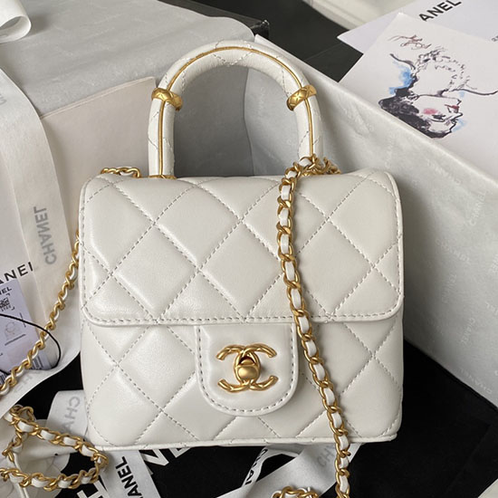 Chanel Mini-Klappentasche Aus Lammfell Weiß AS4035