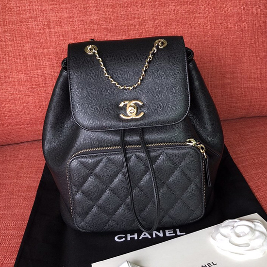 Chanel-Rucksack Aus Genarbtem Kalbsleder Schwarz A93748