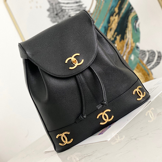 Chanel-Rucksack Aus Genarbtem Kalbsleder Schwarz AS6632