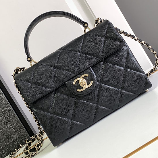 Chanel-Schultertasche Aus Genarbtem Kalbsleder Schwarz AS47111