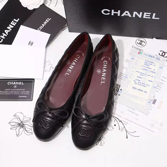 Chanel Schwarzes Lammfell Ballett Rote Einlegesohle Ch1640