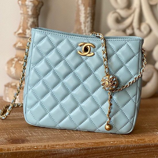 Chanel Umhängetasche Aus Lammfell Blau AS3259