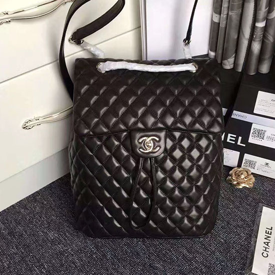 Chanel Urban Spirit Gesteppter Lammleder Großer Rucksack Schwarz Silberne Hardware 170301