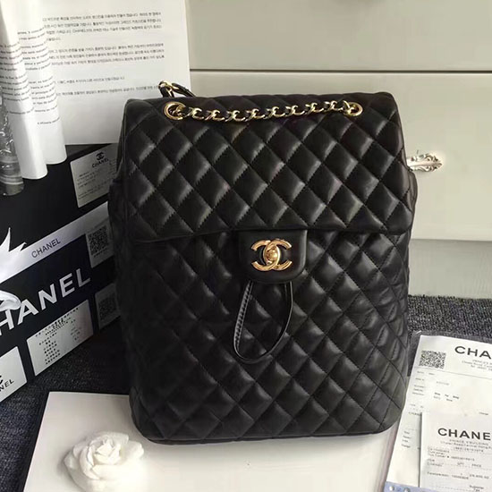 Chanel Urban Spirit Großer Rucksack Aus Gestepptem Lammleder Schwarzgoldene Hardware 170301