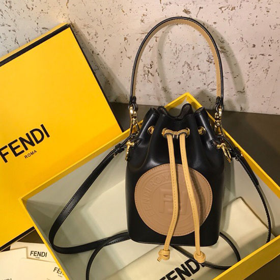 Fendi Kalbsleder Kleine Mon Tresor Beuteltasche Schwarz Und Beige F80101