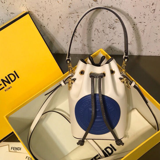 Fendi Kalbsleder Kleine Mon Tresor Beuteltasche Weiß Und Blau F80101