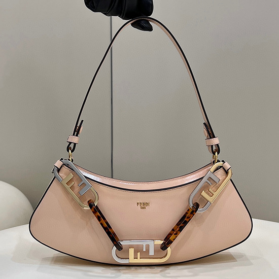 Fendi Olock Verzierte Leder-Umhängetasche Rosa F8573