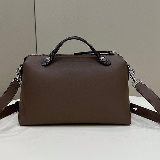 Fendi übrigens Mittelgroße Leder-Boston-Tasche Kaffee F1150