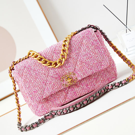 Große Chanel 19 Handtasche Rosa AS1161