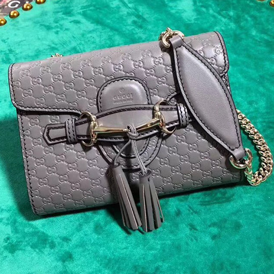 Gucci GG Guccissima Leder Mini Emily Umhängetasche Grau 449636