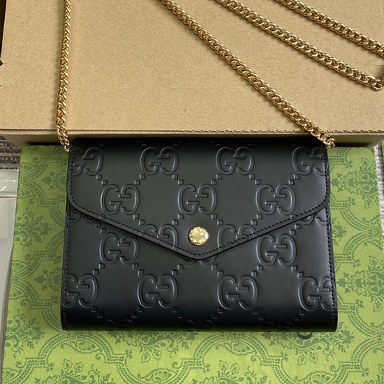 Gucci GG Leder-Kettenbrieftasche Schwarz 781555