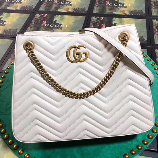 Gucci GG Marmont Matelasse Umhängetasche Weiß 453569