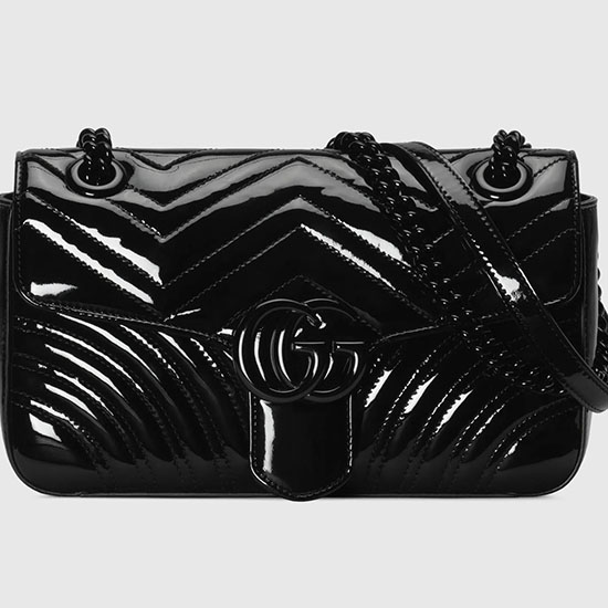 Gucci GG Marmont Patent Kleine Umhängetasche Schwarz 443497