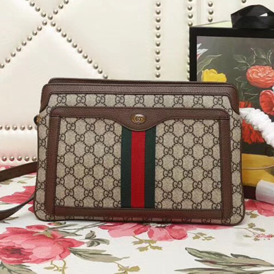 Gucci GG Supreme Mittelgroße Umhängetasche Braun 523354