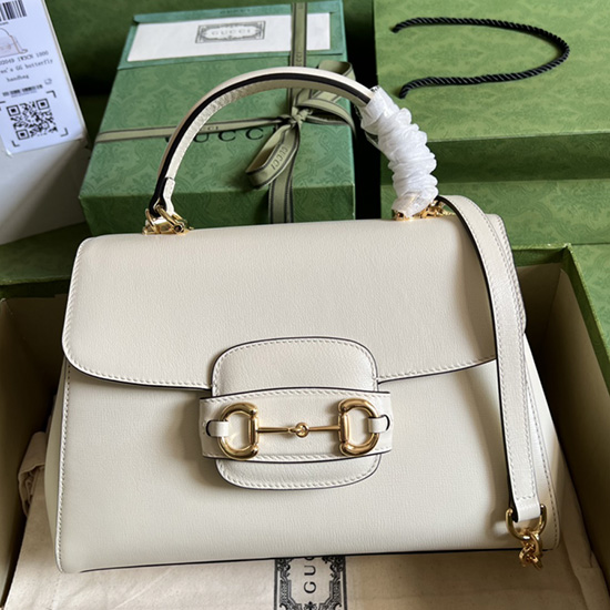 Gucci Horsebit 1955 Mittelgroße Tasche Weiß 702049