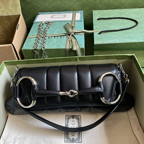 Gucci Horsebit Chain Mittelgroße Umhängetasche Schwarz 764255