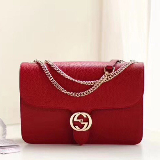 Gucci Ineinandergreifende Umhängetasche Aus GG-Leder Rot 510303