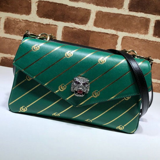 Gucci Mittelgroße Doppel-Umhängetasche Grün Und Schwarz 524822