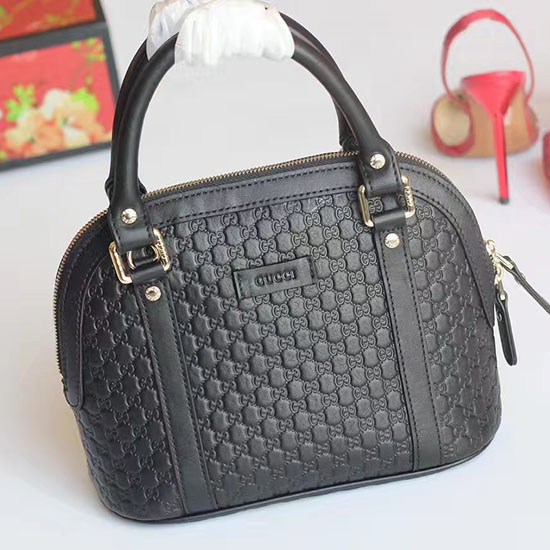 Gucci Schwarze Gucci Signature-Ledertasche Mit Griff Oben 449654