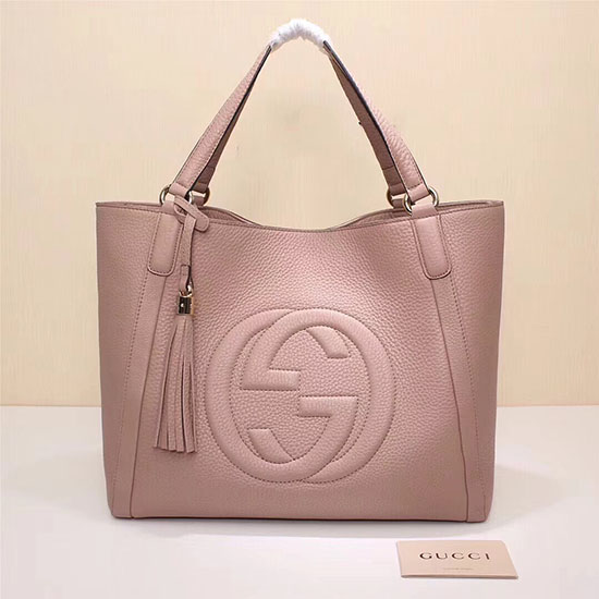 Gucci Soho Leder-Einkaufstasche Mittelgroß Hellrosa 282309