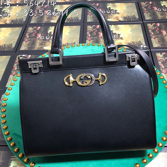 Gucci Zumi Glattleder-Mitteltasche Mit Henkel Oben Schwarz 564714