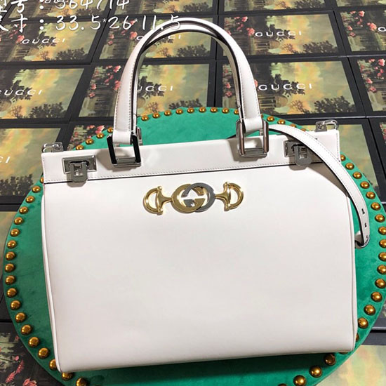 Gucci Zumi Glattleder-Tasche Mit Mittlerem Griff Oben Weiß 564714