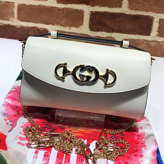 Gucci Zumi Mini-Umhängetasche Aus Glattem Leder Weiß 564718