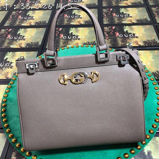 Gucci Zumi Mittelgroße Tasche Mit Griff Oben Aus Genarbtem Leder Grau 564714