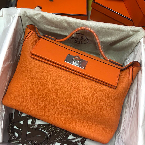 Hermes Kelly 24/24 Togo Ledertasche Orange Mit Silbernen Beschlägen H06131