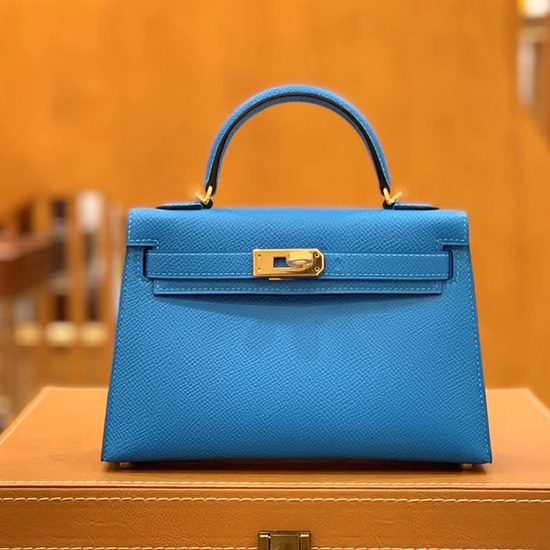 Hermes Mini Kelly II Tasche Blau Hydra H82401