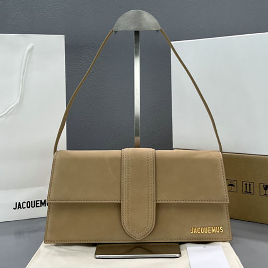 Jacquemus Le Bambino Lange Schultertasche Aus Wildleder Beige Jb2036