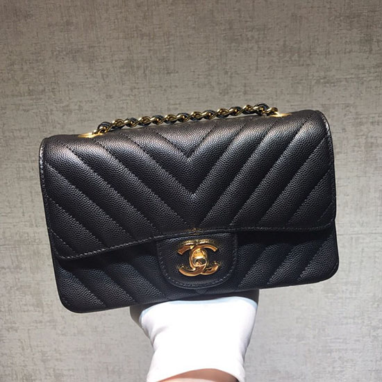 Klassische Chanel Chevron Kleine Umhängetasche Schwarz Mit Goldenen Beschlägen CF1116