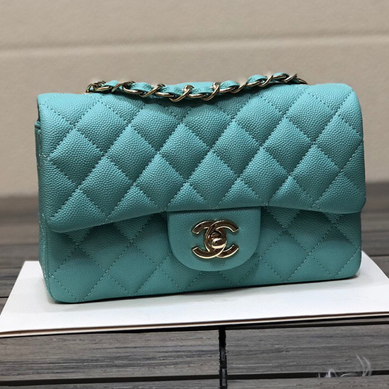 Klassische Chanel Genarbte Kleine Pattentasche Blau Cf1116